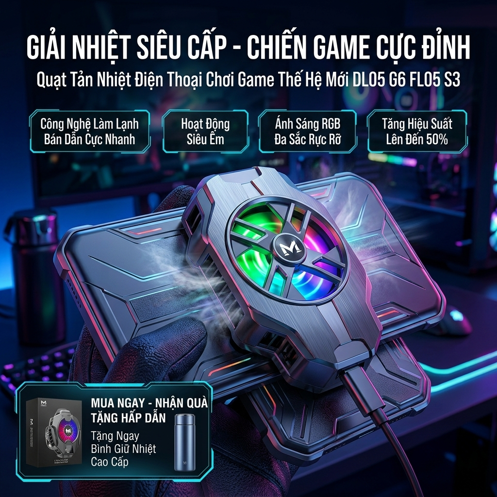 Quạt Tản Nhiệt Smartphone DL05/G6/FL05/S3 | Quạt Gaming Mobile Giảm Nhiệt, Kết Nối USB, Dễ Lắp Đặt
