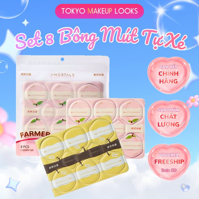 Set 8 Mút Tự Xé AMORTALS Peach Farm Mềm Mịn Cao Cấp Dùng Khô & Ướt Hỗ Trợ Trang Điểm Hoàn Hảo