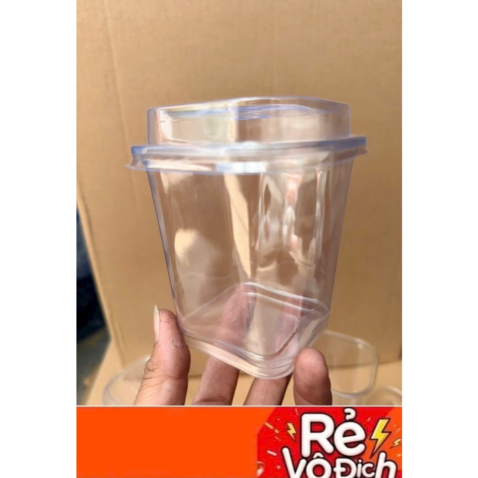 Sỉ 50 Ly Vuông PET kèm nắp size 500 ml, 700 ml,  Ly vuống theo trend , LY VUÔNG