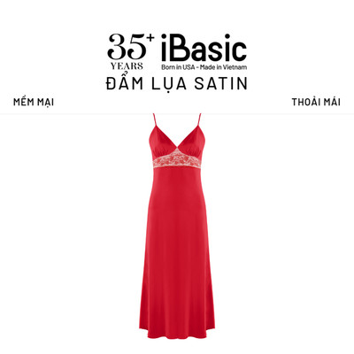 Đầm ngủ nữ iBasic lụa satin 2 dây phom suông dài phối ren SW071