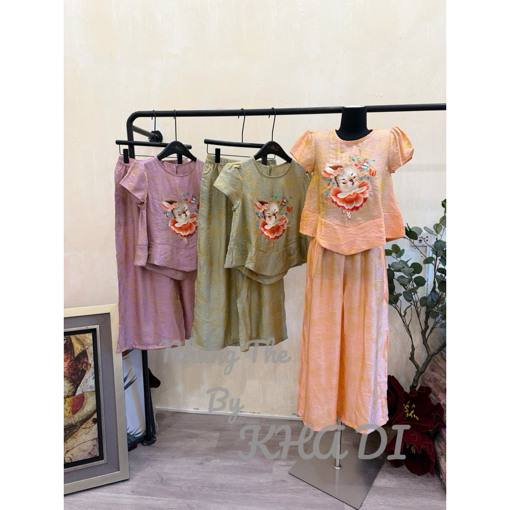 Set bộ lụa tay chờm thêu thỏ xinh iuuuu