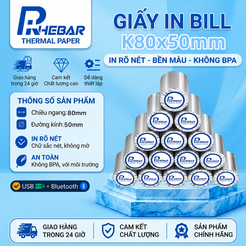 Giấy in hóa đơn K57x40, K80x50 Giấy in máy POS, giấy in hóa đơn 57mm, giấy in nhiệt