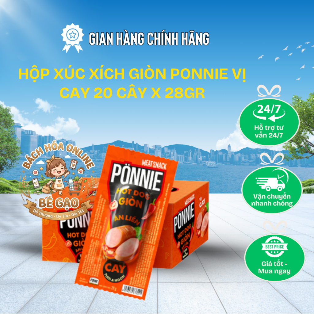 Hộp 20 Cây Hotdog Ponnie Giòn Ăn Liền Vị Cay  28gr