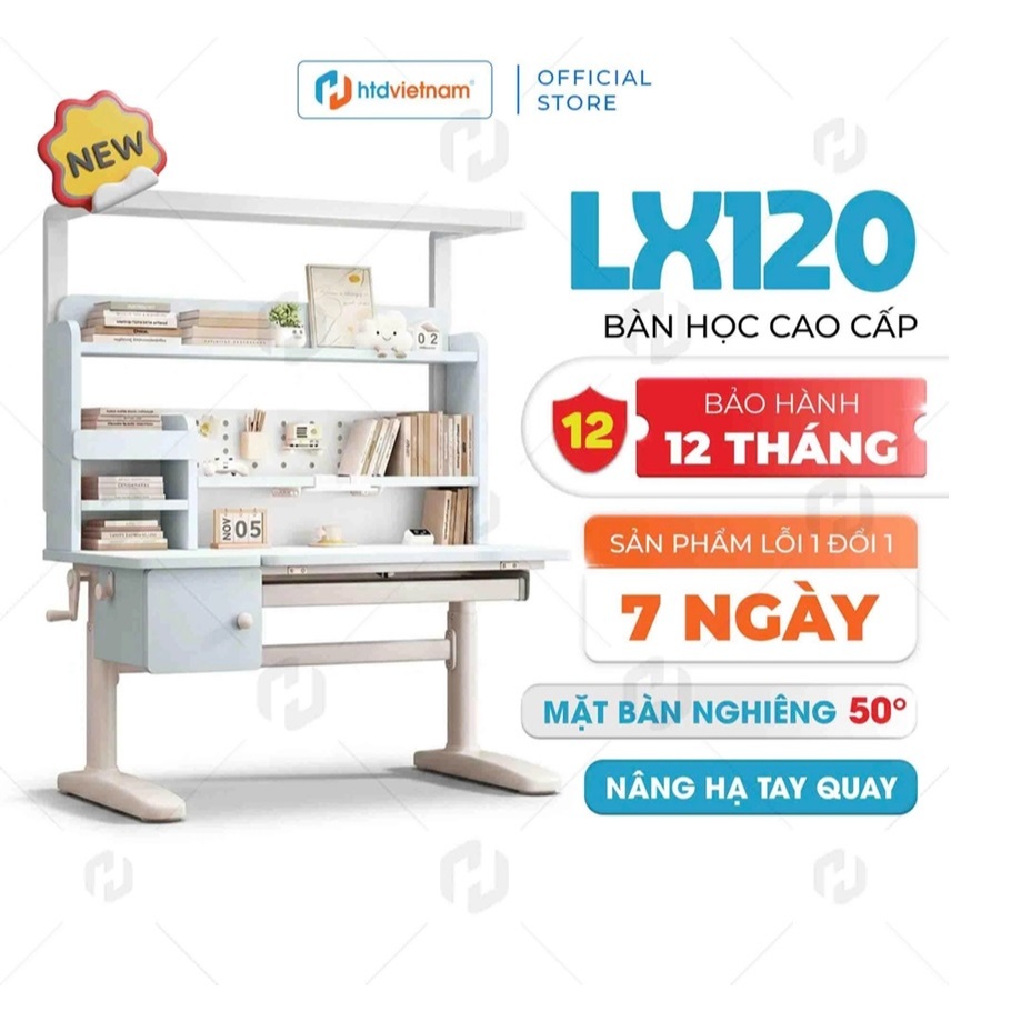 Bàn học sinh thông minh LX120, Tăng Giảm Chiều Cao, Đèn LED Chống Cận, Giá Sách Đa Năng