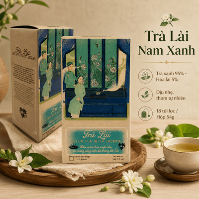 Hộp Trà Túi Lọc Nam Xanh, Trà Lài, Vị Trà Dịu Nhẹ, Nguyên Liệu Tự Nhiên, 18 Túi Lọc/Hộp 54g