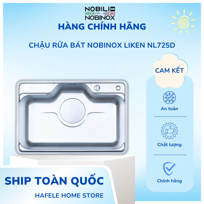 Chậu Rửa Bát Nobinox LIKEN NL725D - Vân Mịn Chống Xước - 1 Hố Rộng - Lắp Linh Hoạt