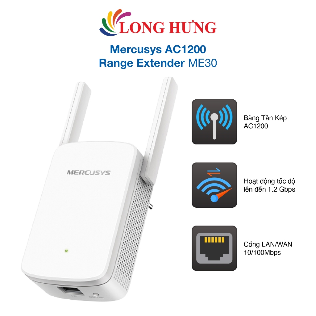 Bộ mở rộng sóng Wifi Mercusys AC1200 Range Extender ME30 - Hàng chính hãng