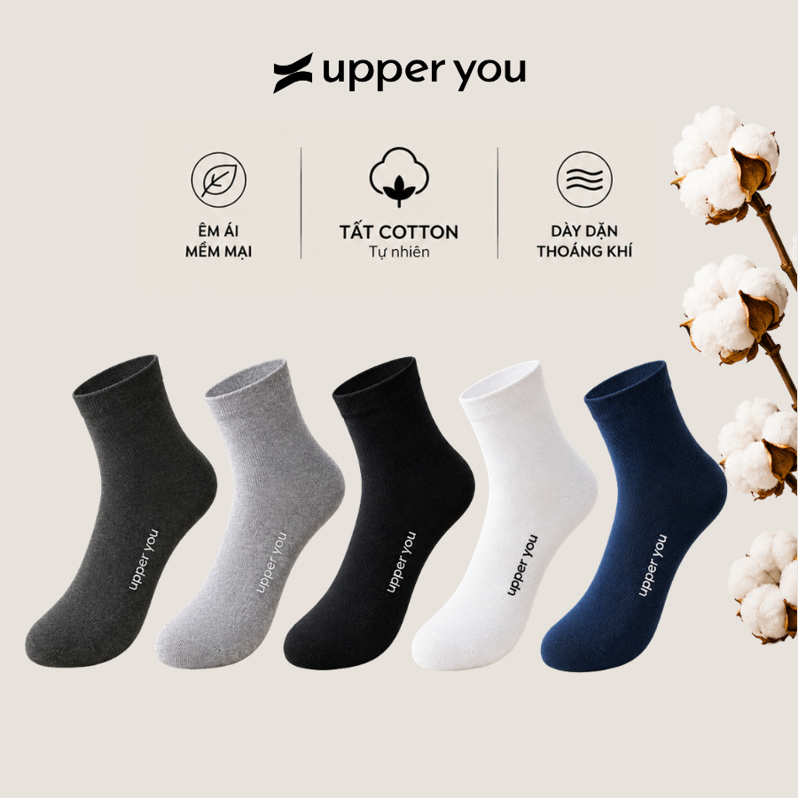 [Combo 5] Tất Vớ Cotton Nam UPPER YOU Cổ Trung Êm Ái Dày Dặn Thoáng Khí Khử Mùi - BSM3001