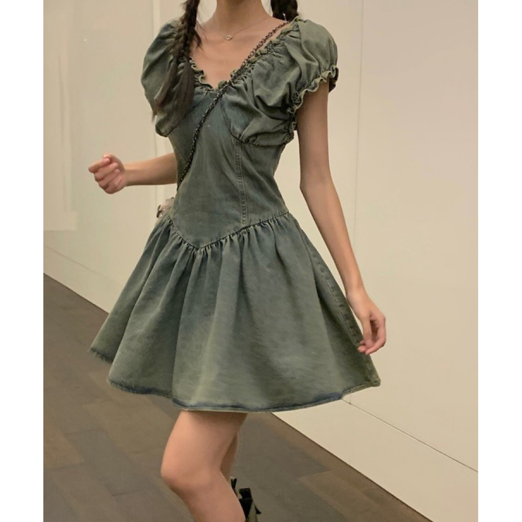 [Thanh lý] Váy jean dáng xoè Xanh nhạt QUINEE SIZE S (ảnh thật_Đọc kỹ mô tả)