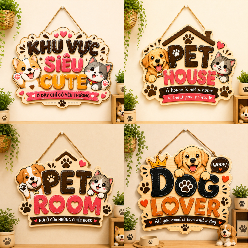 Bảng Gỗ Thú Cưng 30x40cm Decor Đẹp, Trang trí phòng thú cưng, Ngôi nhà của Boss Chó, Boss Mèo Size h