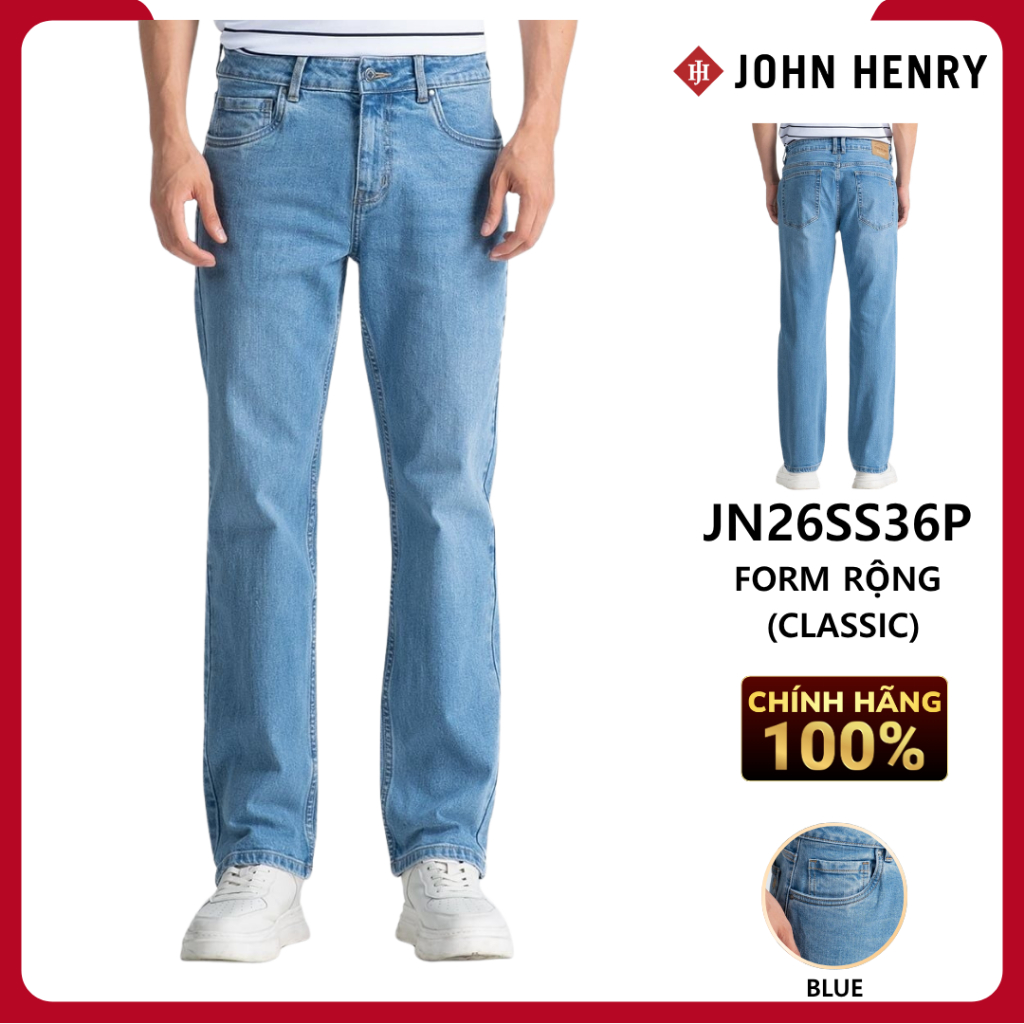 JOHN HENRY - JN26SS36P-CL - FORM RỘNG-CLASSIC - Quần Jean Dài Nam Cotton Spandex Thoải Mái Năng Động