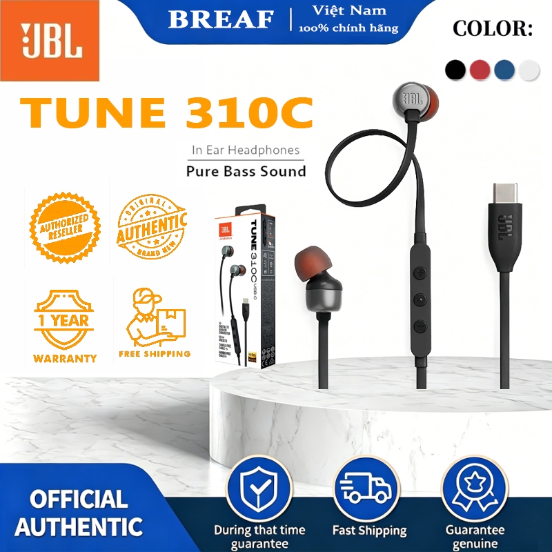 Tai Nghe Dây JBL Tune 310C Cổng Type C Chính Hãng, Có Mic Đàm Thoại Bass Mạnh Mẽ Hi-Res Chất