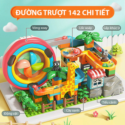 Đồ chơi lắp ráp mô hình ghép khối sáng tạo - Bộ ghép hình trượt vòng quay 142pcs khối Duplo size lớn