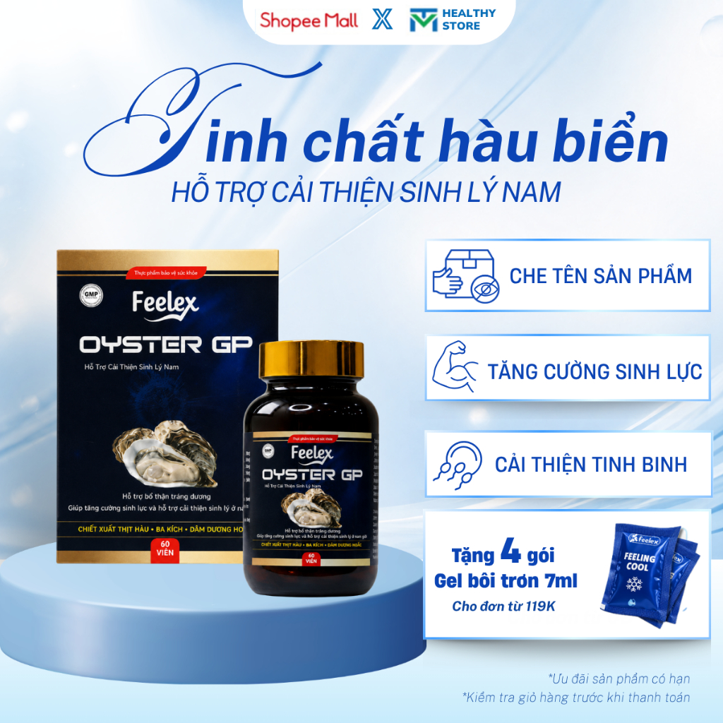 Tinh chất hàu biển cao cấp Feelex Oyster GP hỗ trợ tăng cường sinh lý nam giới hộp 60 viên