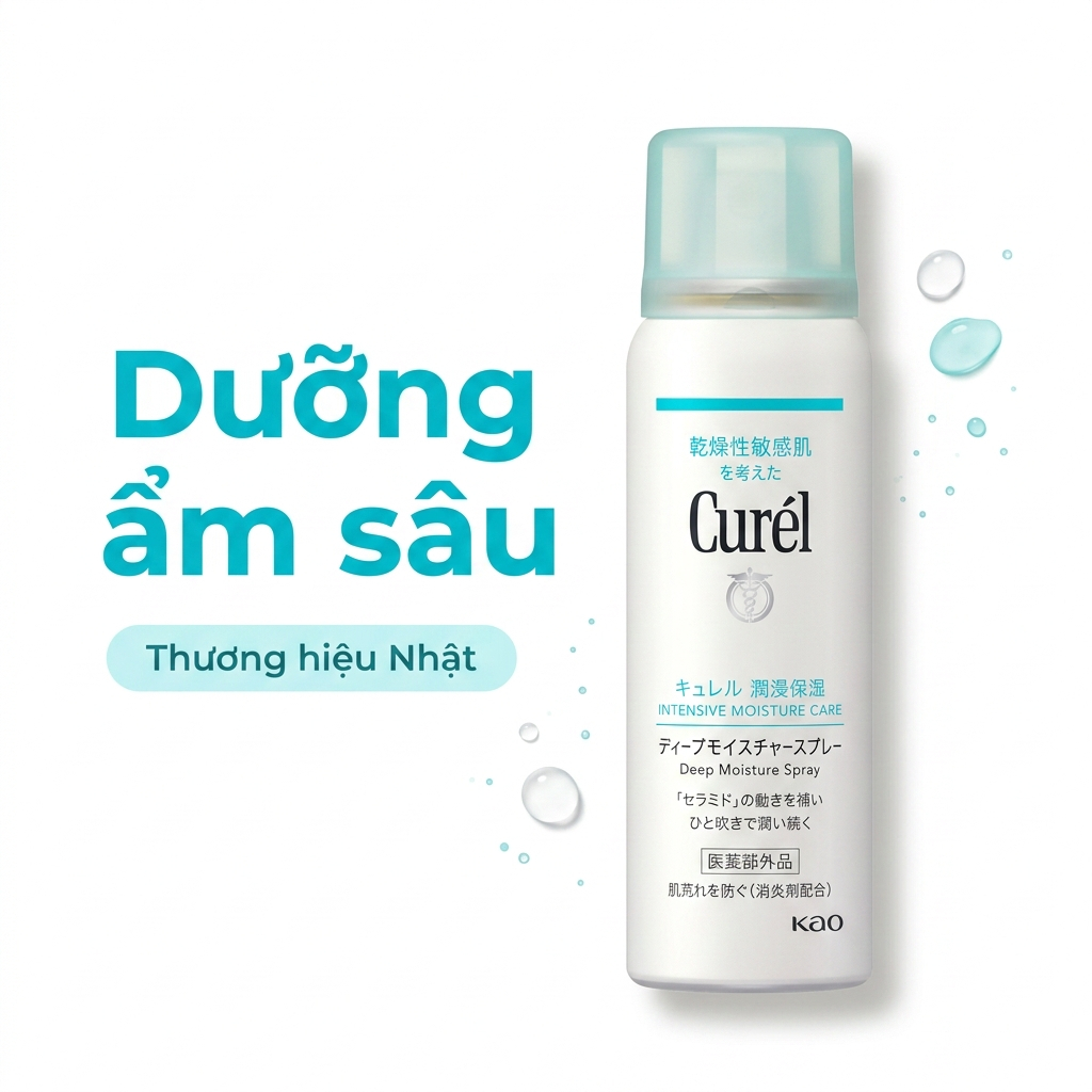 Curel xịt dưỡng ẩm Deep Moisture Spray cho da khô nhạy cảm mặt và body
