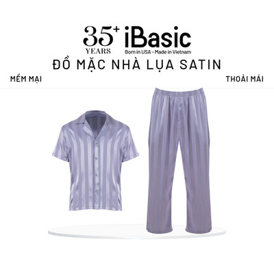 Bộ mặc nhà nam iBasic satin sọc tay ngắn quần dài HOMM019
