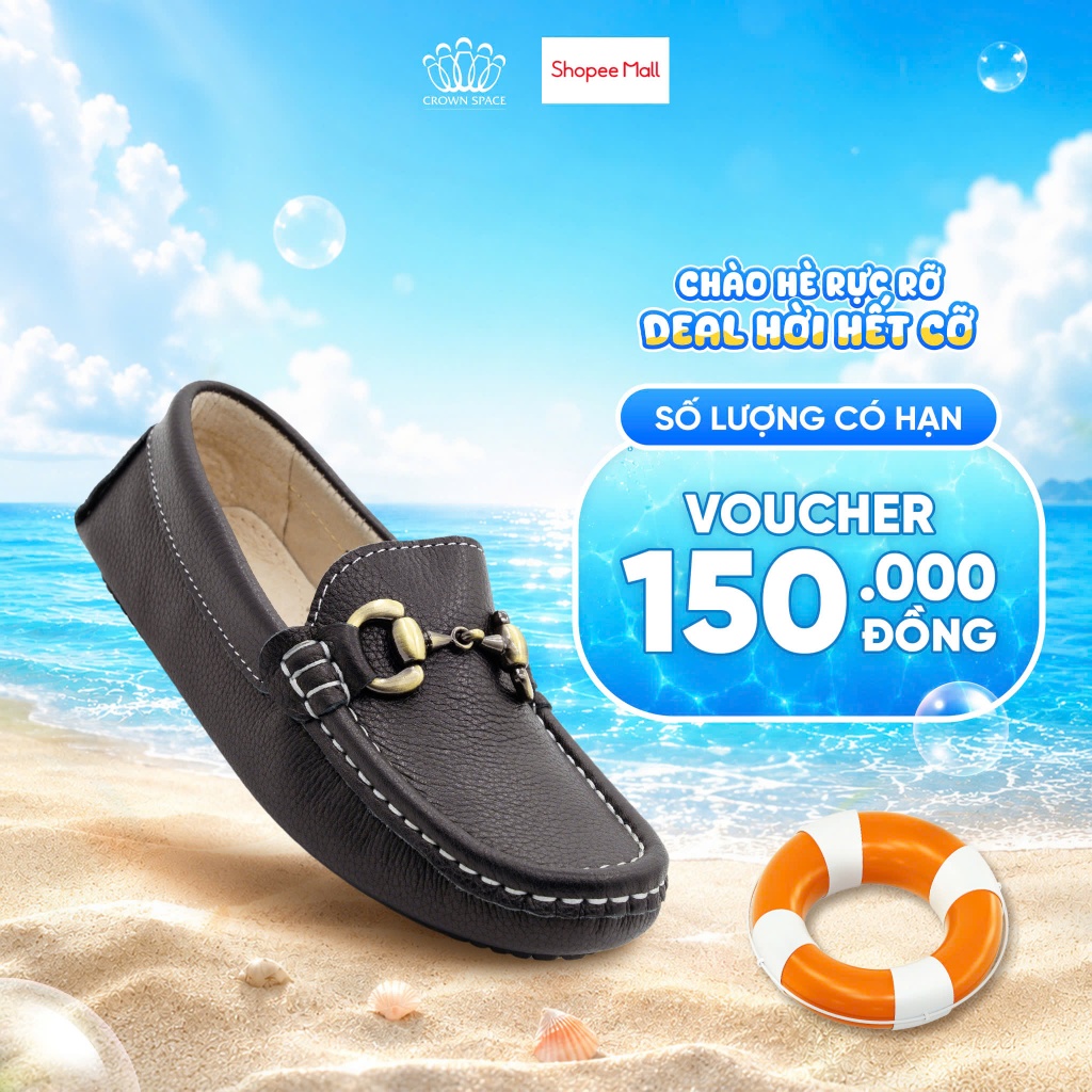 Giày Loafer Bé Trai Giày Lười Da Mềm Cao Cấp Phong Cách Anh Quốc Lịch Sự Crown Space CRUK452