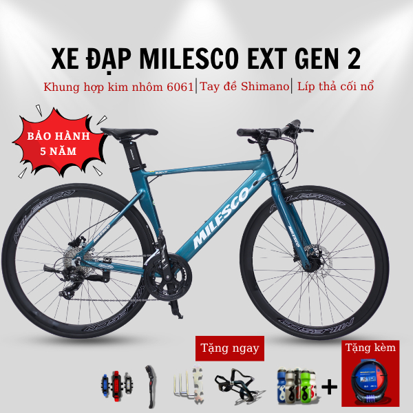 Xe Đạp Touring MILESCO EXT GEN 2 Khung Nhôm Không Mối Hàn Shimano 16 Tốc Độ Phanh Dầu Thủy Lực