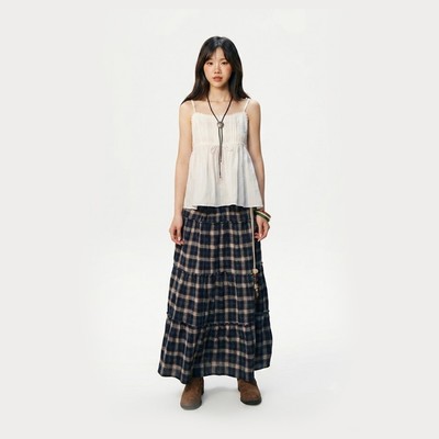 Váy Dài WHO.A.U Asymmetric Long Plaid Skirt_WHWHG2573B