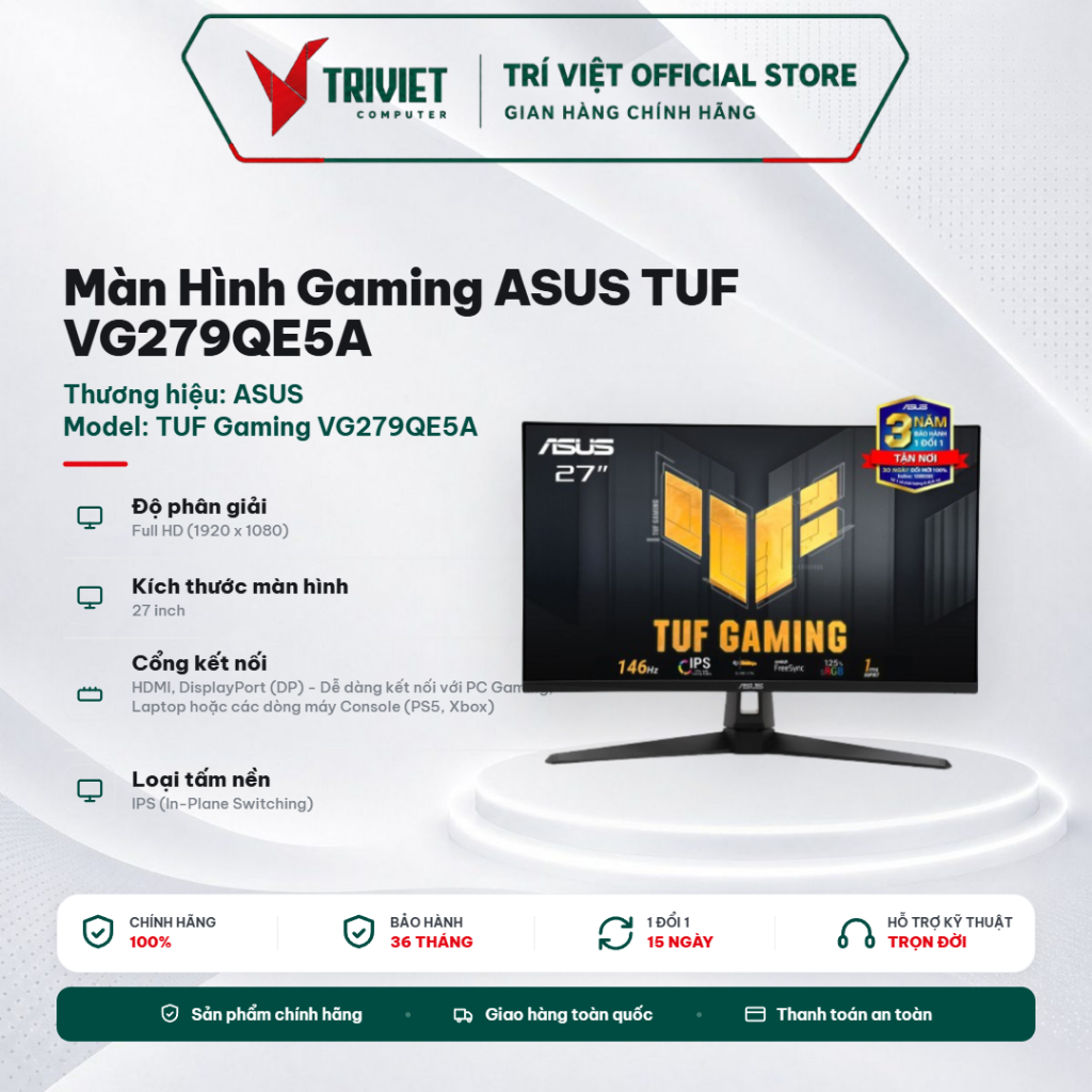 Màn Hình Gaming ASUS TUF VG279QE5A 27 Inch IPS FHD 146Hz 1ms Loa Tích Hợp