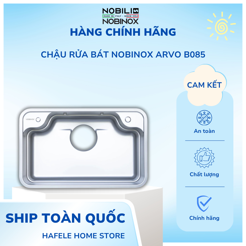 Chậu Rửa Bát 1 Hố Nobinox ARVO B085 – Bo Góc R50 Thông Minh - Chống Gỉ Sét - Chính Hãng