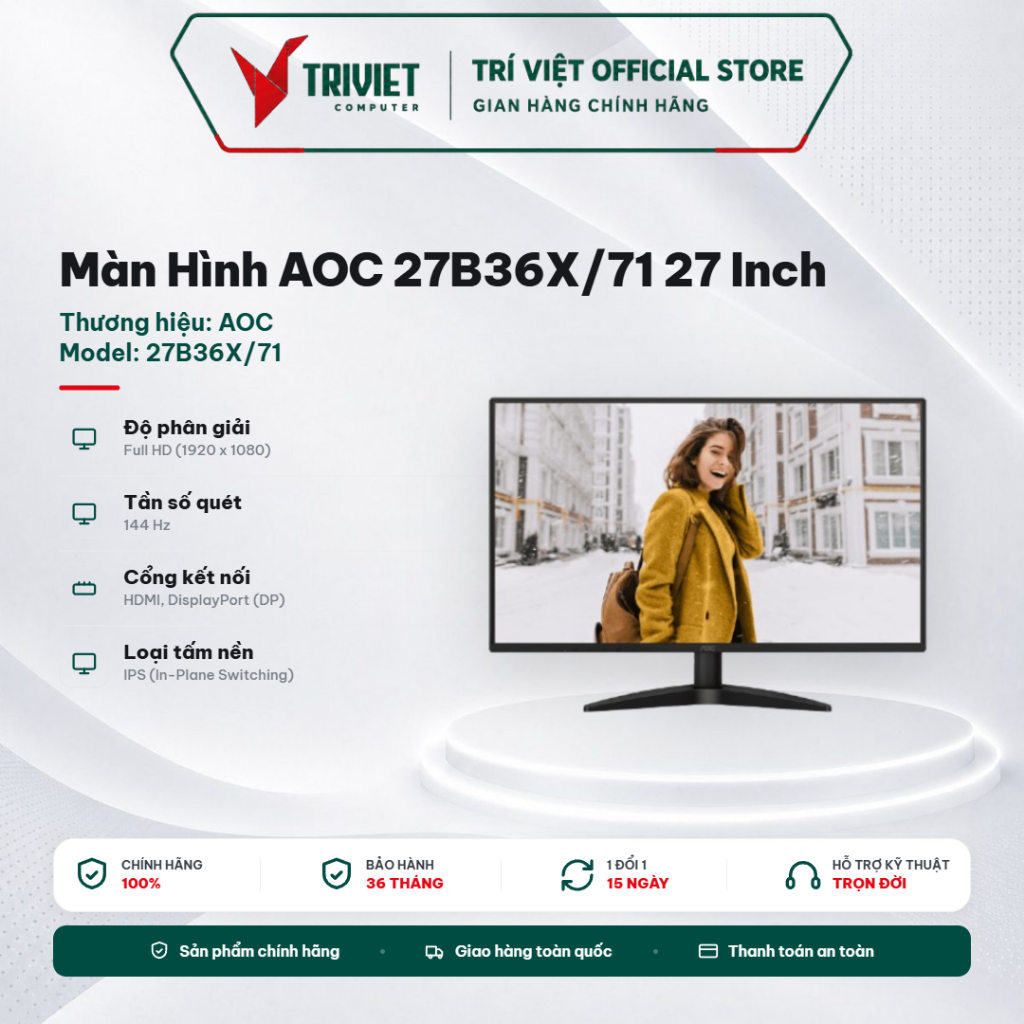 Màn Hình AOC 27B36X/71 27 Inch IPS FHD 144Hz 0.5ms DP HDMI