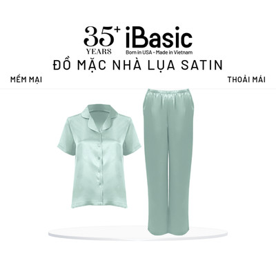 Đồ bộ mặc nhà nữ iBasic lụa satin áo tay ngắn quần dài HOMW070