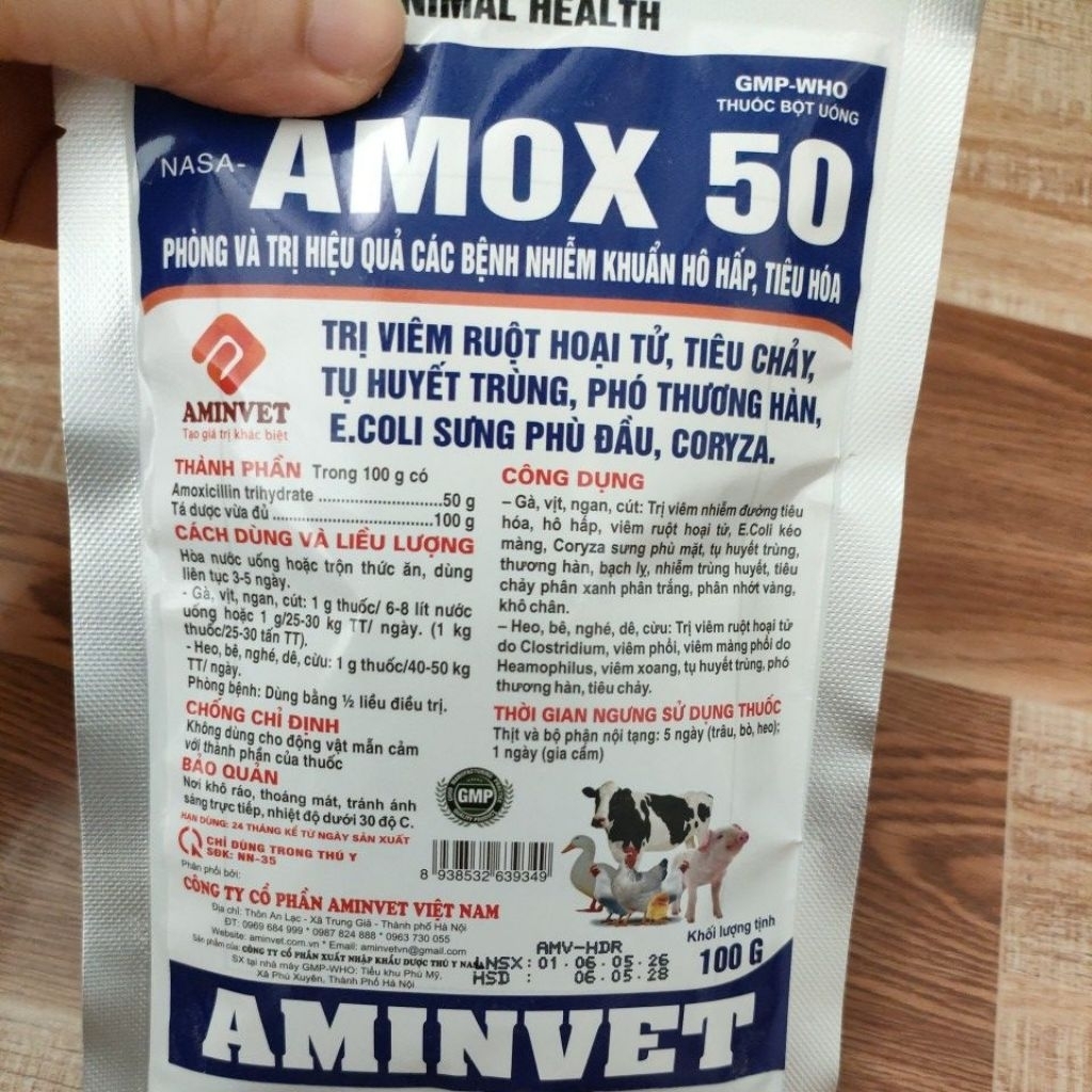 Amox 50 hỗ trợ đường ruột, hô hấp cho gia súc gia cầm.