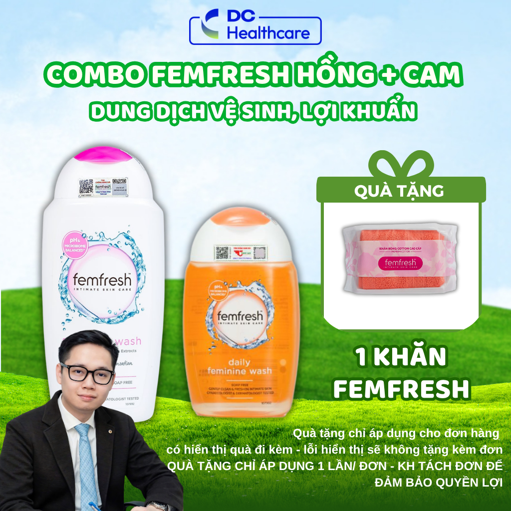 [COMBO] Femfresh Soothing Wash 250ml Hồng + Femfresh Cam 150ml - Dung Dịch Vệ Sinh Phụ Nữ, Dịu Nhẹ