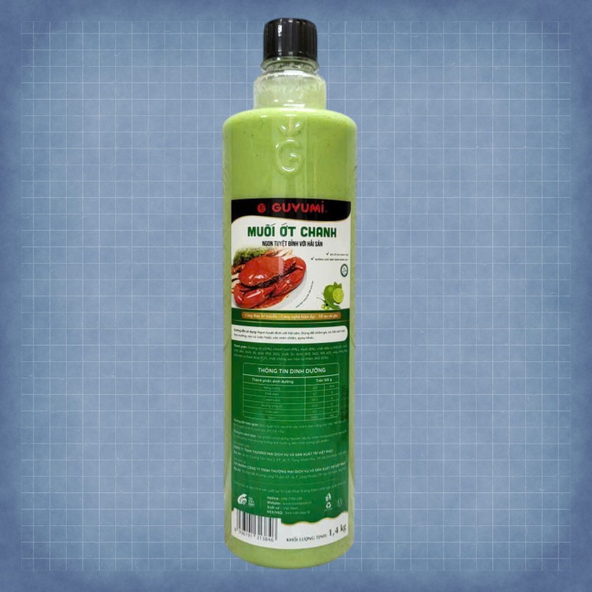 GUYUMI << CHAI XANH LỚN 1.4 Kg >> MUỐI ỚT CHANH CHẤM HẢI SẢN GUYUMI Chilli Salt Dipping Sauce For Se