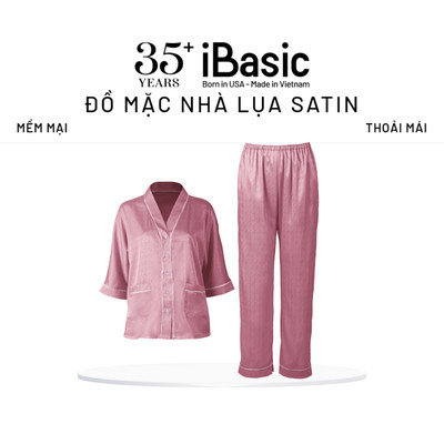 Đồ bộ mặc nhà nữ iBasic pyjama lụa satin xước quần dài áo tay lửng HOMW049