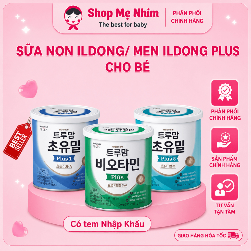 Sữa Non ILDONG Số 1, Số 2 - Men Vi Sinh ILDONG Hàn Quốc - Hộp 90 gói