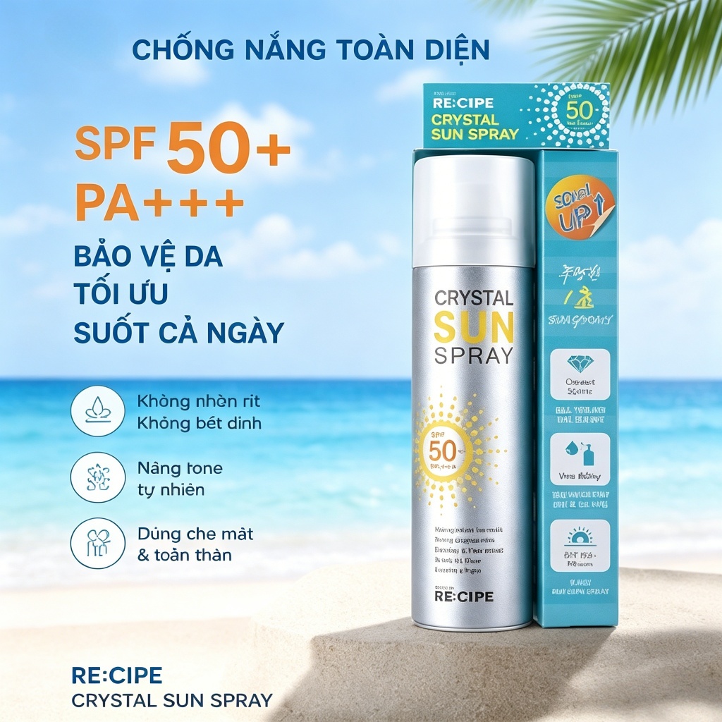 RECIPE Hàn Quốc Xịt Chống Nắng SPF50+ PA++++ 180ml Chống Nước Cho Mặt & Cơ Thể, Bảo Vệ Tia UV, Dành Cho Nam Và Nữ
