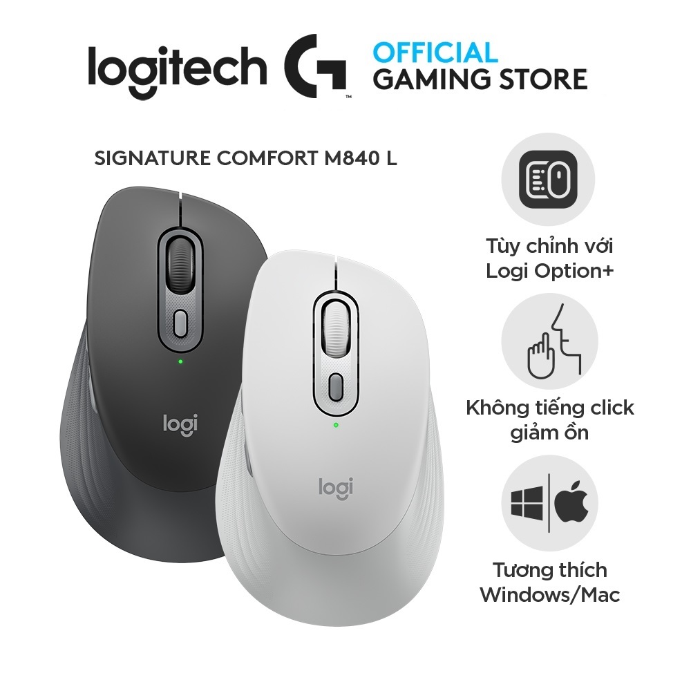 Logitech Signature Comfort M840 L Wireless Mouse  - Bluetooth, Silent Clicks, SmartWheel