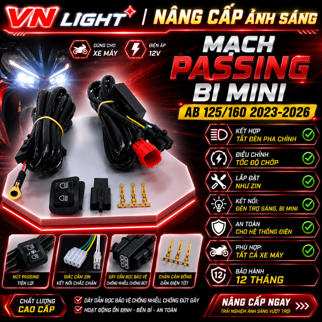 Mạch Passing Cho AB 125/160 2023-2026 Tắt Đèn Pha Chính Lắp Đèn Bi Cầu Mini Đèn Trợ Sáng Lắp Dễ Dàng