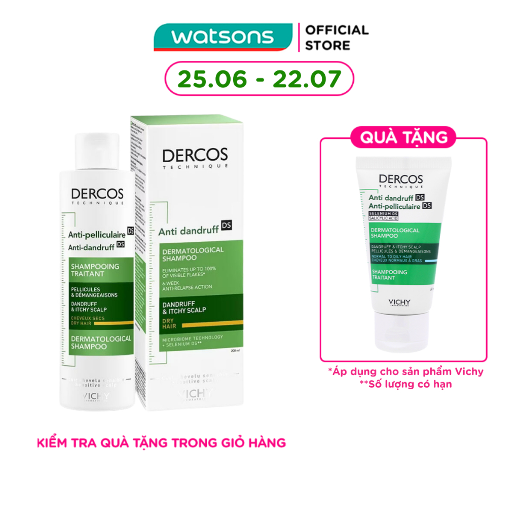 Dầu Gội Vichy Giảm Gàu Cho Da Đầu Dầu Dercos Shampoo Dandruff & Itchy Scalp 200ml