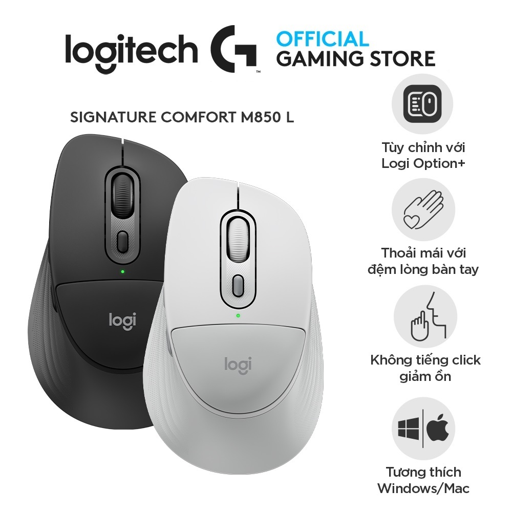Logitech Signature Comfort Plus M850 L Wireless Mouse - Bluetooth, Palm Cushion