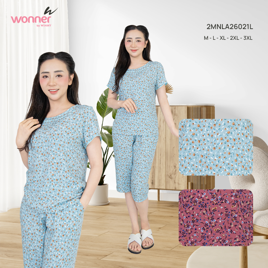 Bộ đồ mặc nhà tole lanh Wonner by WINNY – quần lửng tay ngắn hoa nhí mát mùa hè | 2MNLA26021L