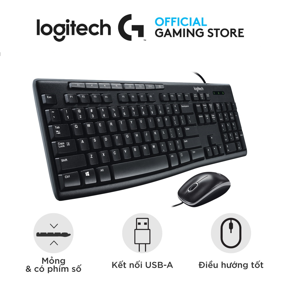Logitech MK200 USB Wired Media Keyboard and Mouse Combo