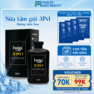 Sữa tắm gội nam giới 3 in 1 Feelex all in one tiện lợi, hương nước hoa, lưu hương dài lâu - chai 350ml