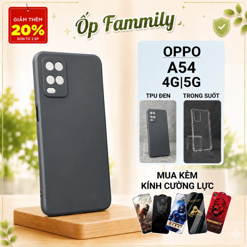 Ốp lưng Oppo A54 4G/5G Ốp Family trơn màu đen | Ốp điện thoại Oppo dẻo bảo vệ camera đt toàn diện