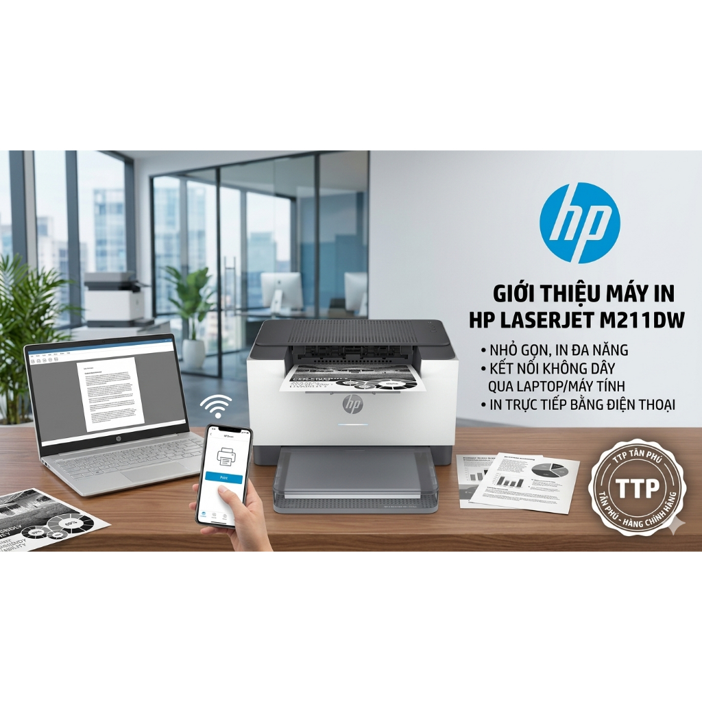 Máy in HP Laser trắng đen LaserJet M211dw (9YF83A) (In đảo mặt, A4, USB, LAN, WIFI)