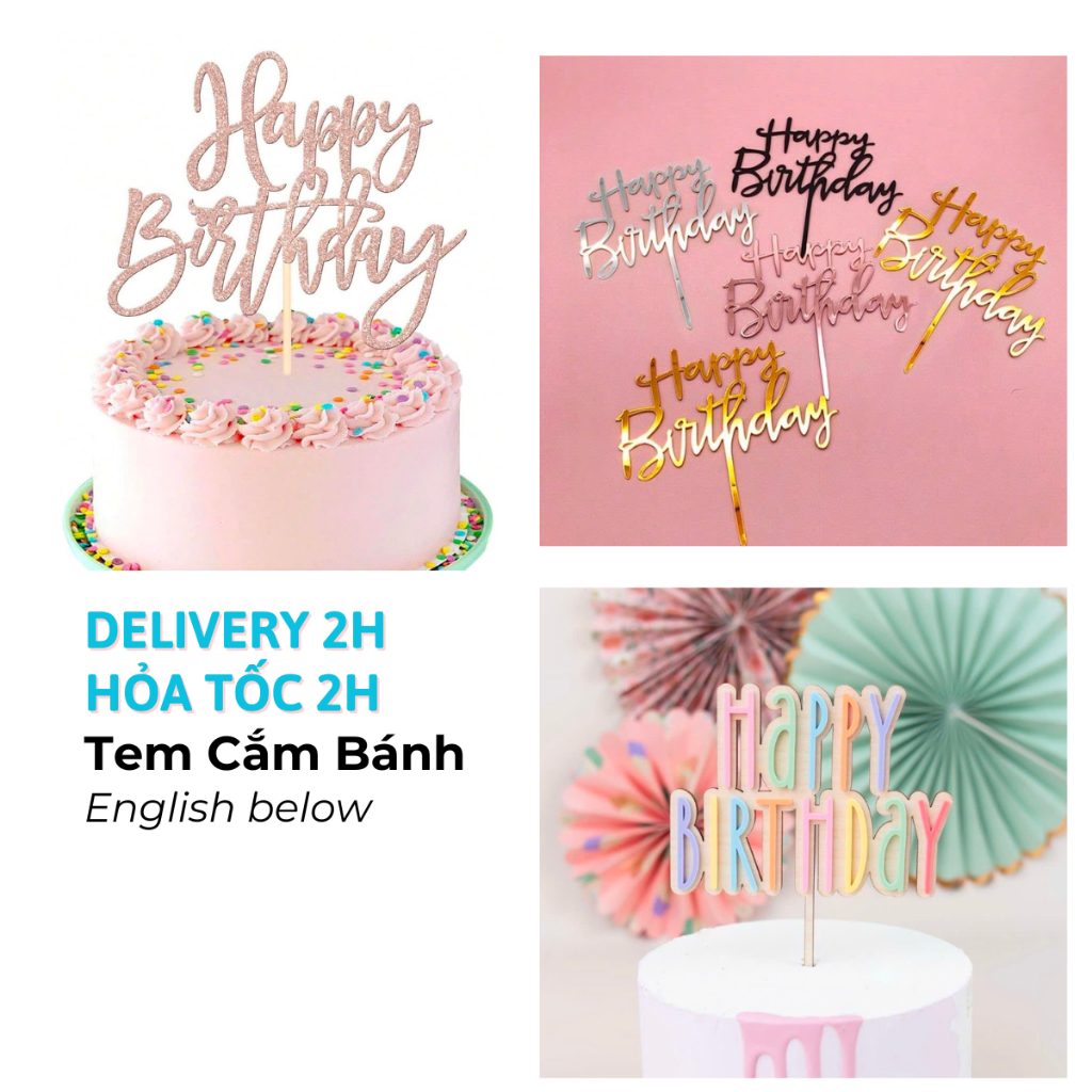 Que Cắm Chữ Happy Birthday Trang Trí Bánh Sinh Nhật -  Cake Topper Acrylic, Happy Birthday Cake Deco