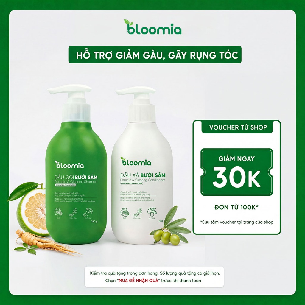Combo Dầu Gội Xả Thảo Dược, dầu gội đầu Bloomia 320g-Giúp Tóc Suôn Mượt, Chắc Khỏe, Giúp Hỗ Trợ Giảm Gàu Gãy Rụng