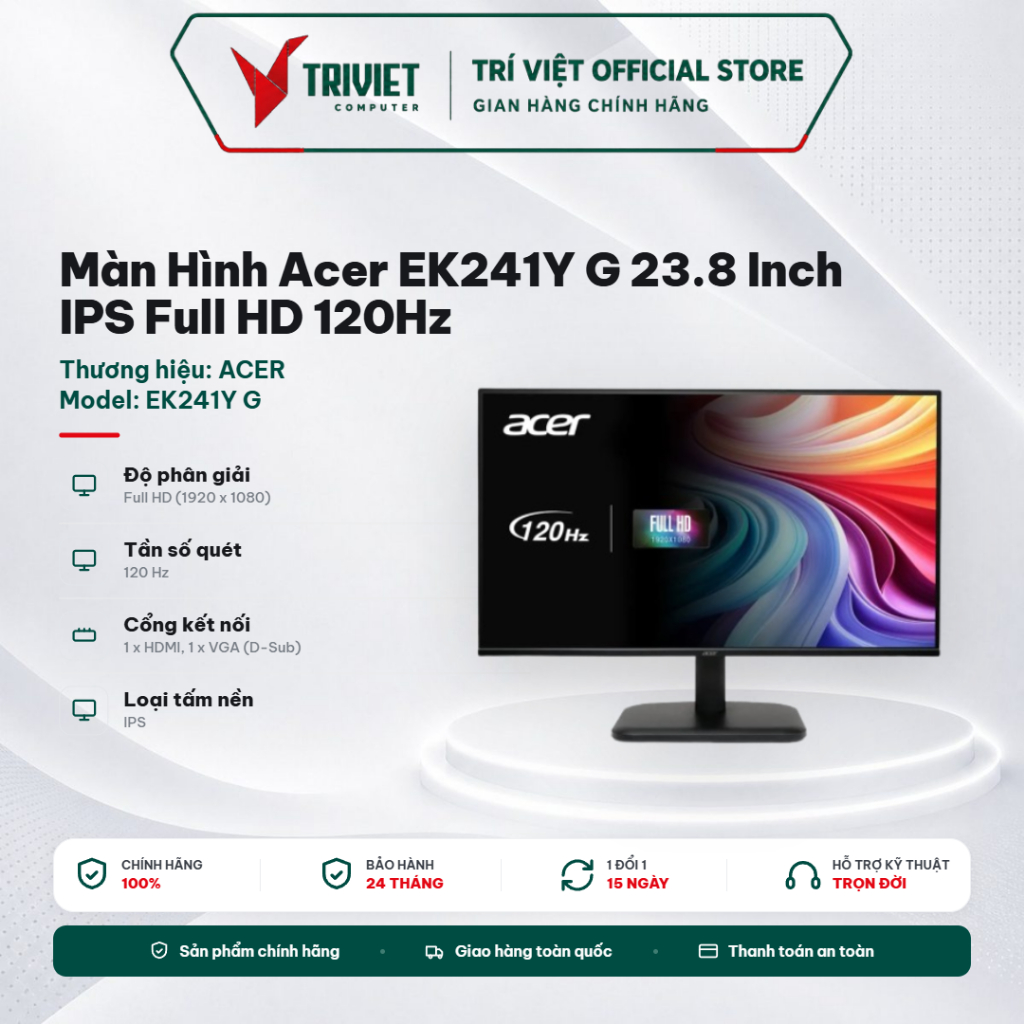 Màn Hình Acer EK241Y G 23.8 Inch IPS Full HD 120Hz 1ms HDMI VGA Viền Mỏng