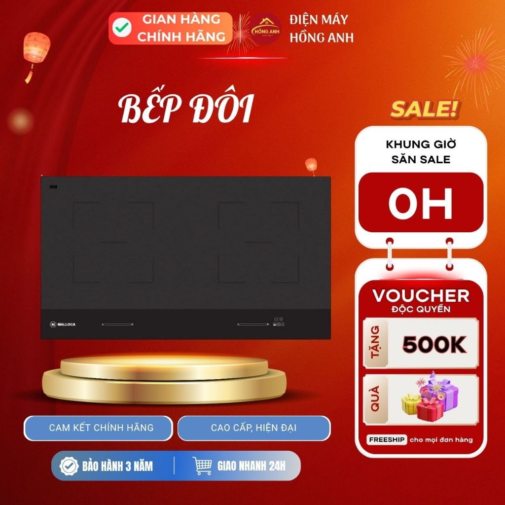 Bếp từ thông minh Malloca Skylux MH802 âm 2 vùng nấu kính EuroKera Double Black tổng công suất 3.5kW