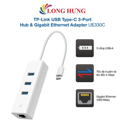 Cổng chuyển đổi TP-Link USB Type-C 3-Port Hub & Gigabit Ethernet Adapter UE330C - Hàng chính hãng