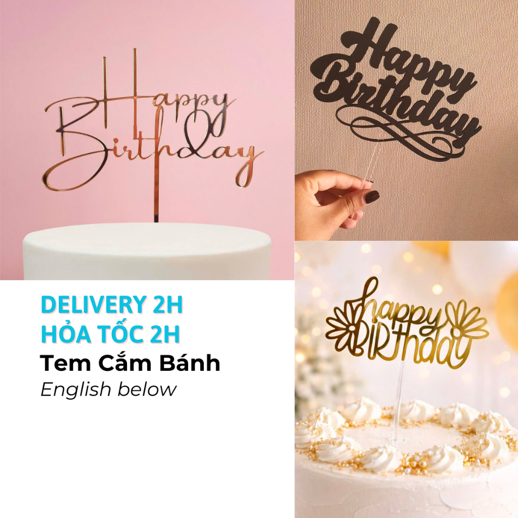 Que Cắm Chữ Happy Birthday Trang Trí Bánh Sinh Nhật - Cake Topper Acrylic, Happy Birthday Cake Decor