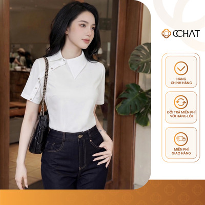 Áo Sơ Mi Nữ 𝐂𝐂𝐇𝐀𝐓 Dáng Suông Cổ Lệch Nẹp Kiểu Chất Liệu Thô Bamboo Cao Cấp  16FNT2123ST