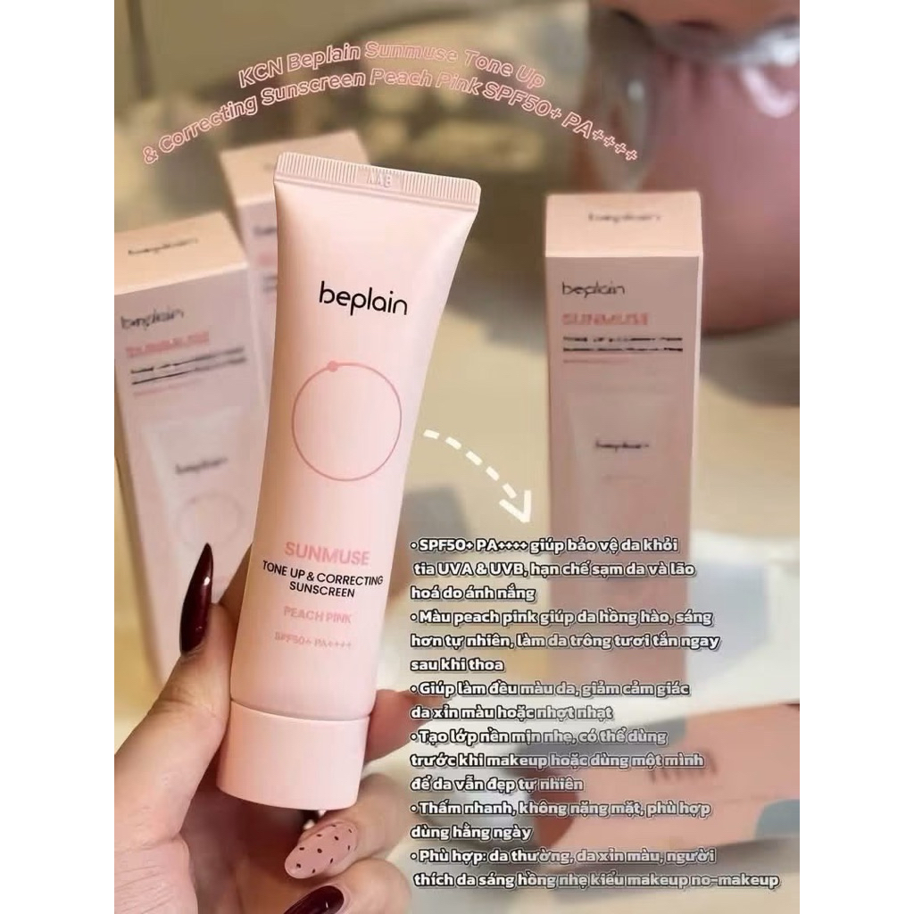 Kem Chống Nắng Beplain Sunmuse Peach Pink SPF50+ PA++++ 50ml - KCN Beplain Hồng Nâng Tông Trắng Hồng